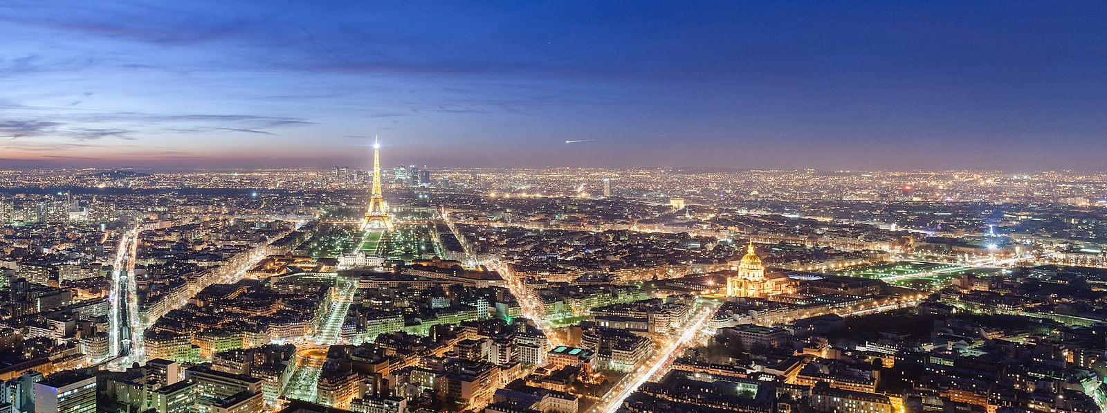 Aereal view of Paris at night