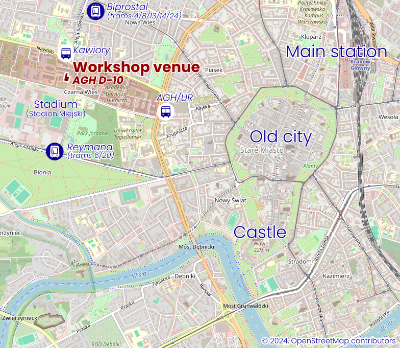 Map of Kraków and the workshop venue