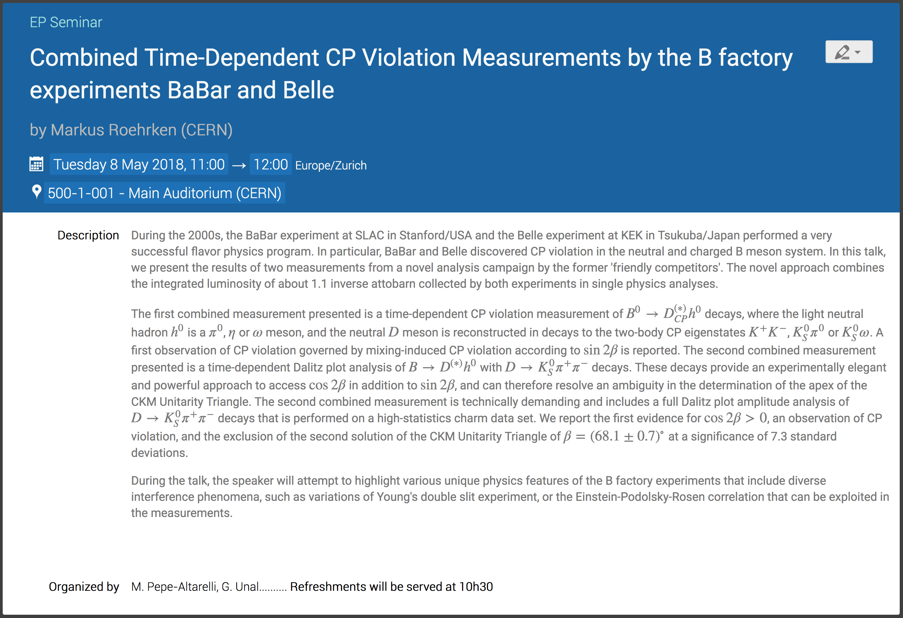 Combined Time-Dependent CP Violation Measurements By The B Factory ...